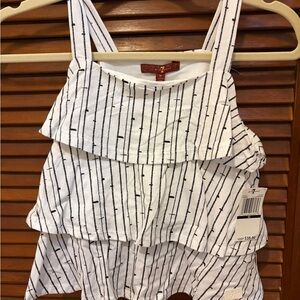 Cute White and Black Striped Sleeveless Girls Top NWT